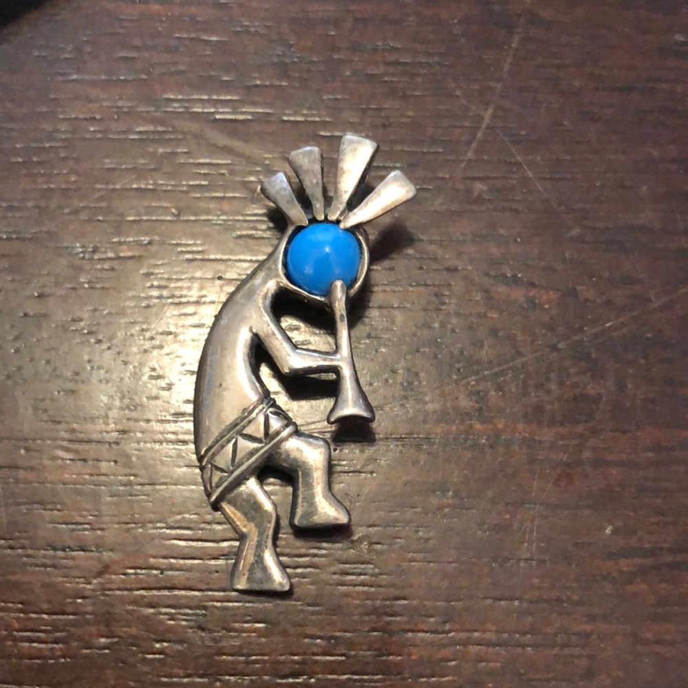 Native American Kokopelli Sterling Turquoise Pendant